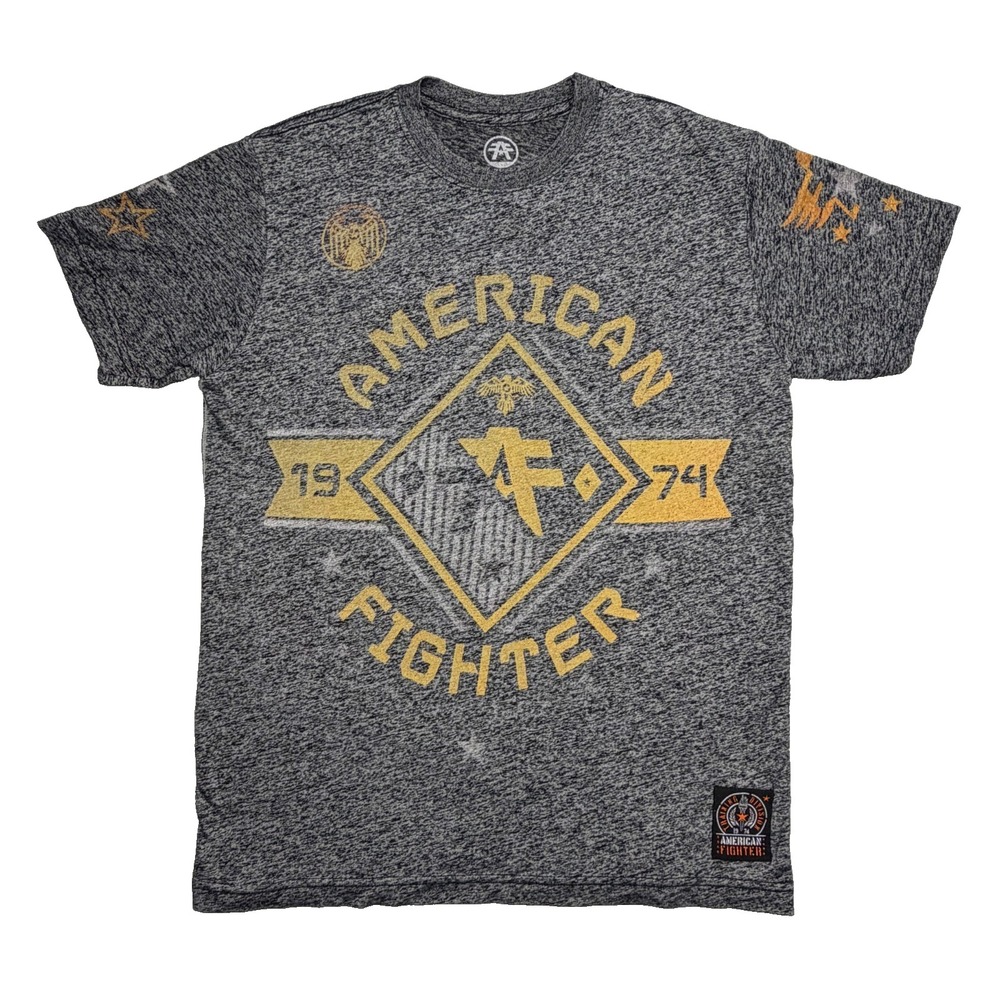 American Fighter Buckle Men's Small Grey T-shirt Yellow White Design